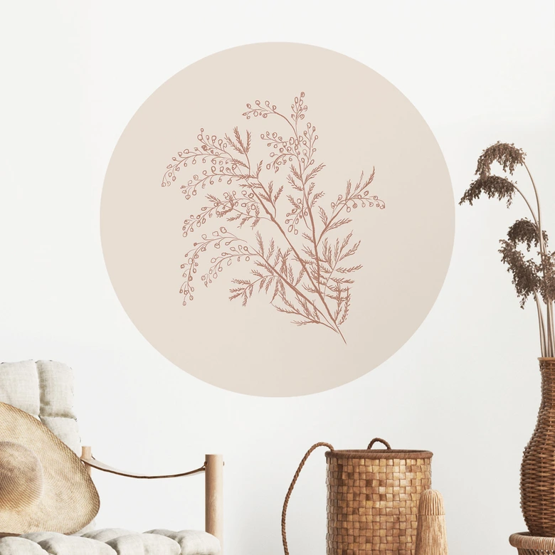 Wandtattoo Zweig der Akazie in Mokkafarben - Anis Illustration - Rund 