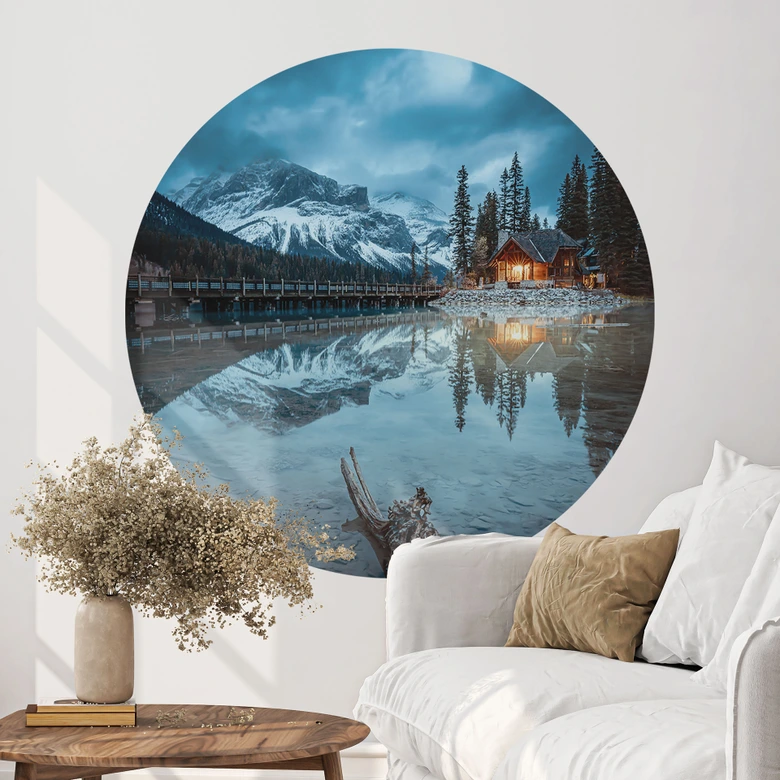 Wandtattoo Bergidylle am abendlichen See - Bing Li - Rund 