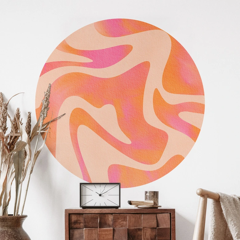 Wandtattoo Abstrakte Wellen in Orange-pink - Bloom - Rund 