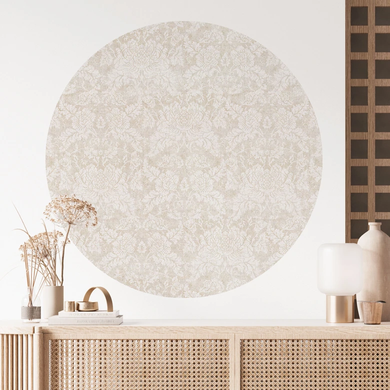 Wallsticker med elfenbensblomster i baroklook - Bloomery Decor - Rund 