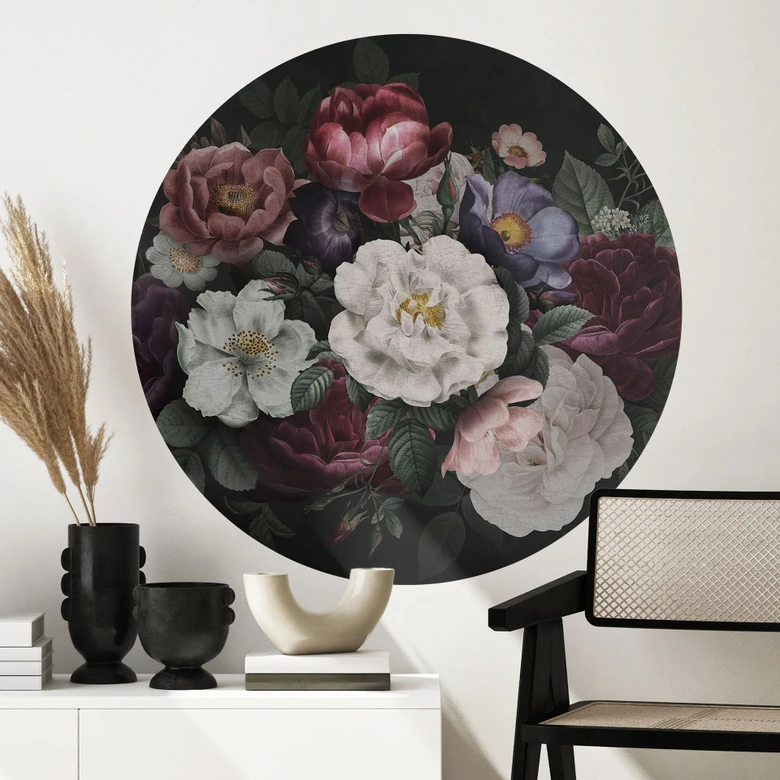 Wandtattoo Blumen Stillleben im Redouté-Stil - Bloomery Decor - Rund 