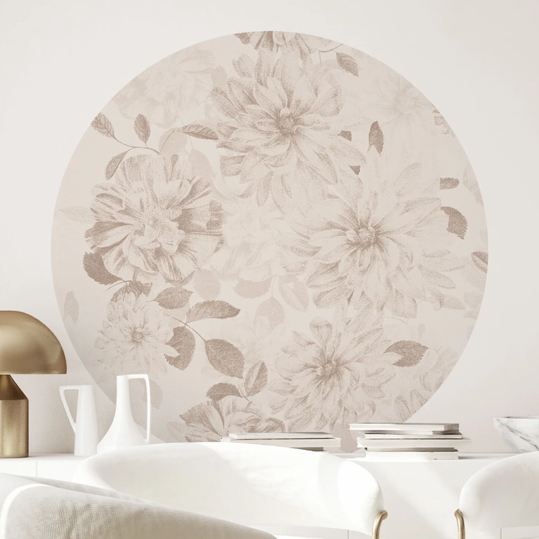 Wandtattoo Dahlien Shabby Chic Beige - Bloomery Decor - Rund 
