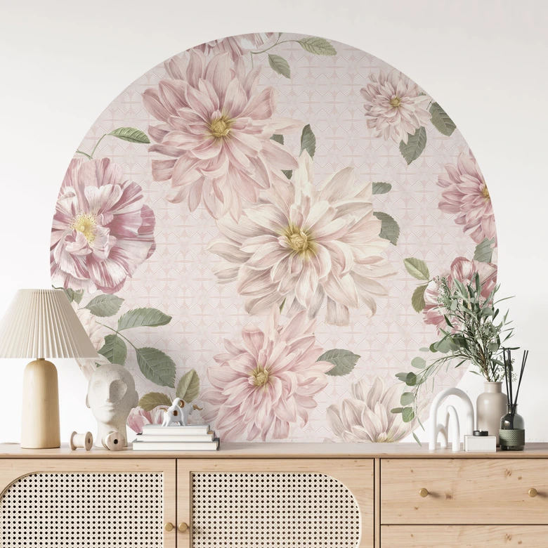 Wandtattoo Dahlien Shabby Chic Rosa - Bloomery Decor - Rund 