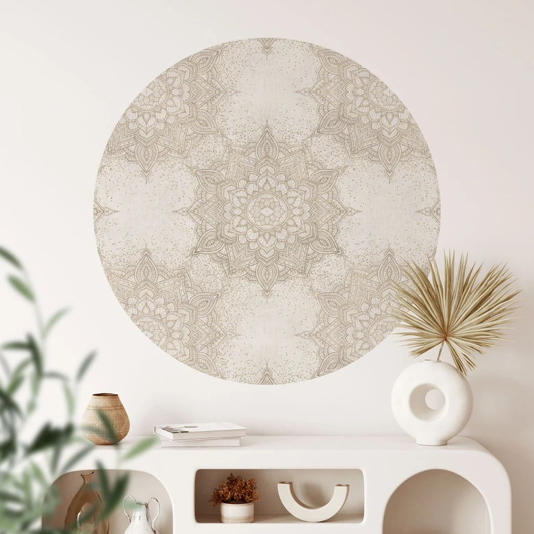 Elegante Vinilo decorativo de mandala en oro arena - Bloomery Decor - Redondo 
