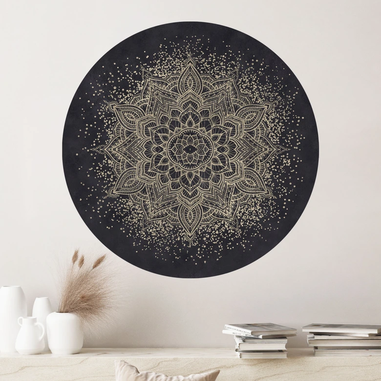 Wandtattoo Elegantes Mandala in Schwarz-Gold - Bloomery Decor - Rund 