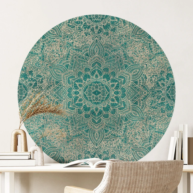Wandtattoo Mandala Boho Gold-grün - Bloomery Decor - Rund 