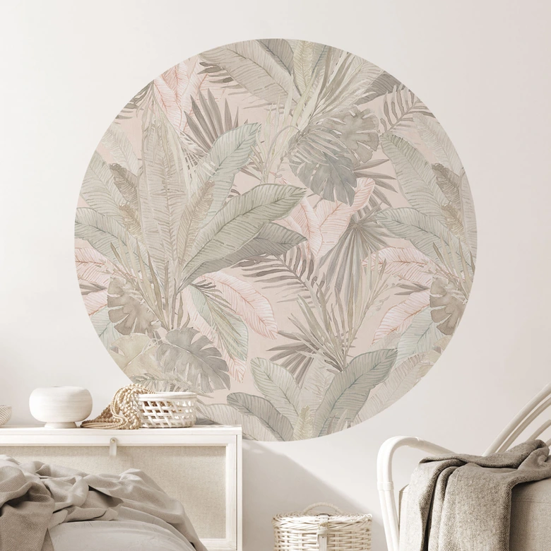 Wandtattoo Tropenblätter im Dschungel Pastell - Bloomery Decor - Rund 