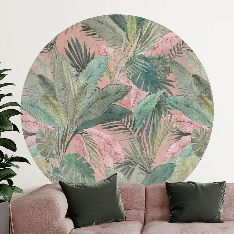 Wandtattoo Tropenblätter im Dschungel Rosa - Bloomery Decor - Rund 