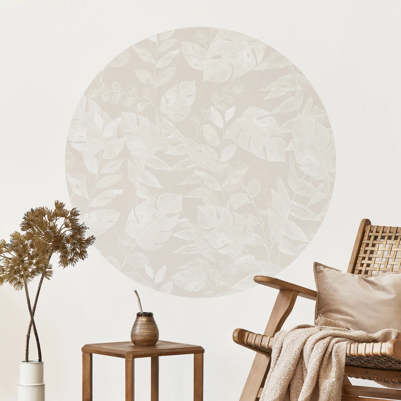 Wandtattoo Tropische Blätter Beige - Bloomery Decor - Rund 