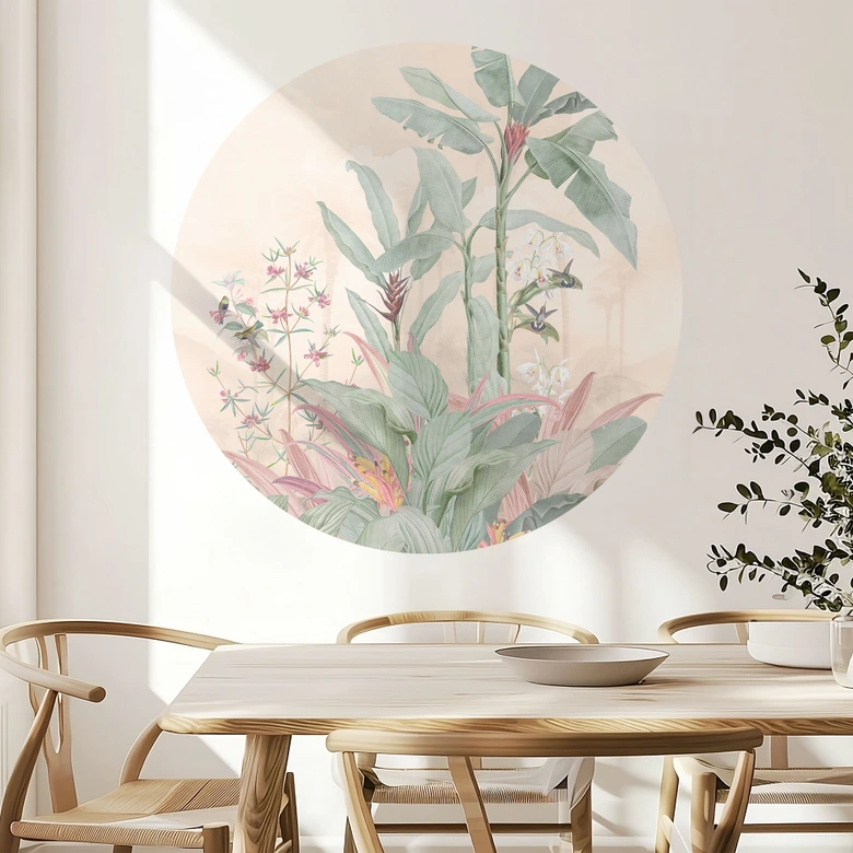 Wandtattoo Tropische Idylle mit Kolibri Apricot - Bloomery Decor - Rund 