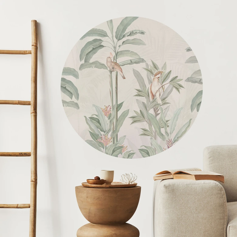 Wandtattoo Tropischer Wald mit Kakadus - Bloomery Decor - Rund 