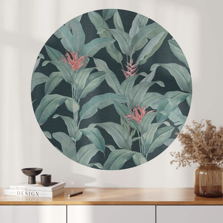 Wandtattoo Urban Jungle Tropenblätter Grün - Bloomery Decor - Rund 