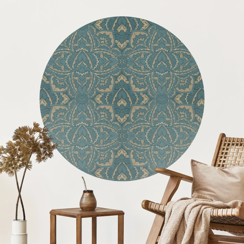 Wandtattoo Vintage Mandala in Türkisgold - Bloomery Decor - Rund 