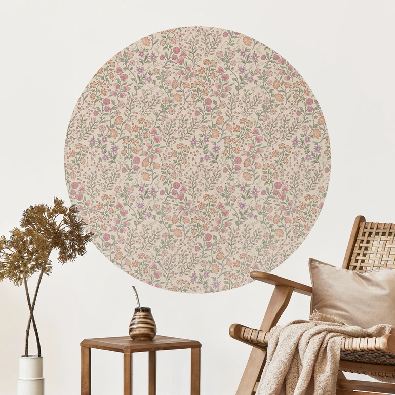 Wandtattoo Wiesenblumen Vintage - Beige - Bloomery Decor - Rund 