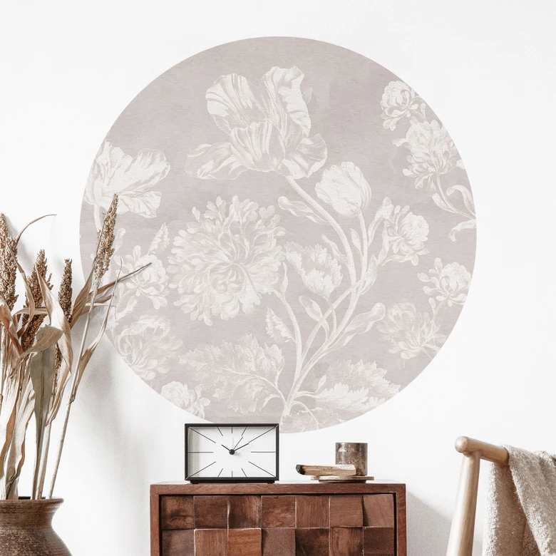 Blumen Wandtattoo Wildblumen in Kreide-Optik Beige - Bloomery Decor - Rund 