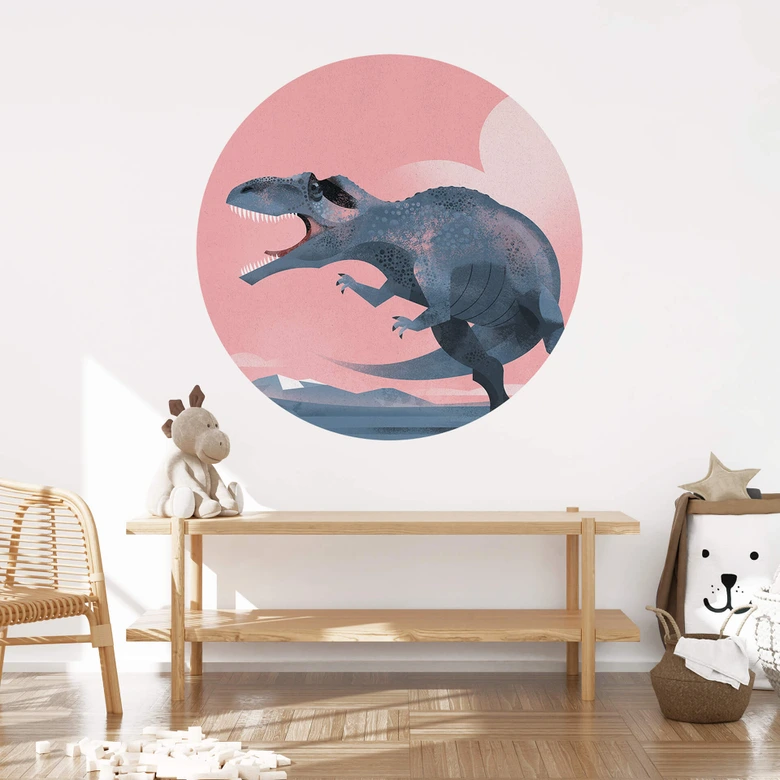 Wallsticker Dinosaurie - Giganotosaurus Rund - Brun 