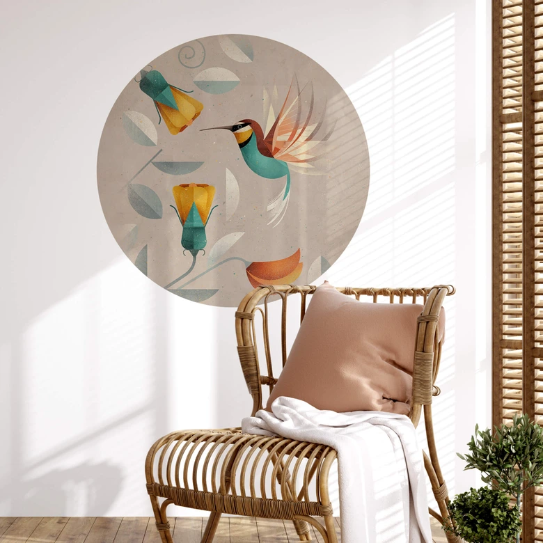 Wallsticker fågel - kolibri rund - brun 