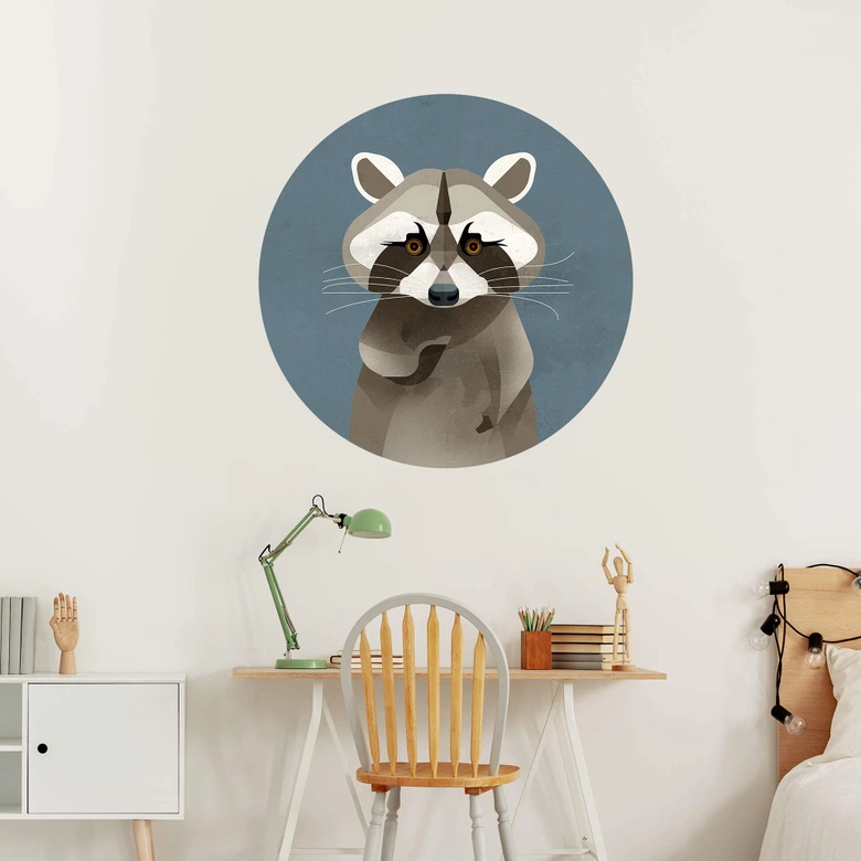 Wallsticker tvättbjörn - Rund - Brun 