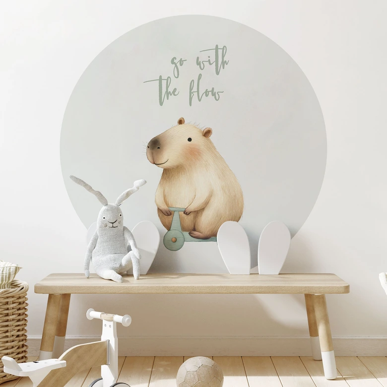Kinderzimmer Wandtattoo Capybara auf Roller - Flow Spruch - Rund 