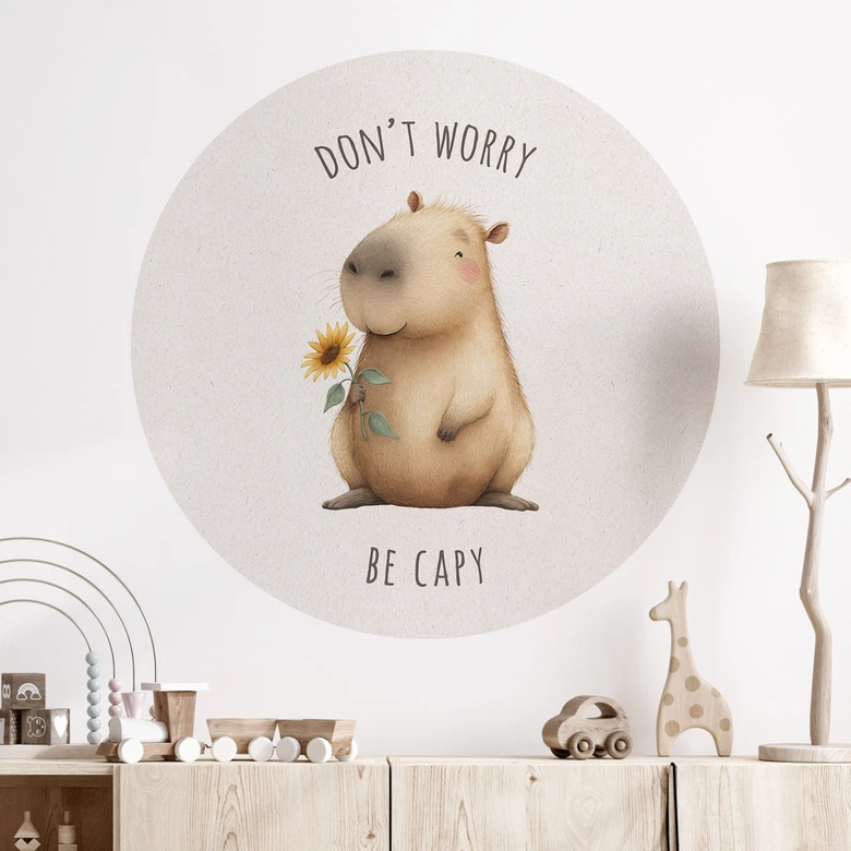 Capybara Wallsticker - Oroa dig inte vara capy - Rund 