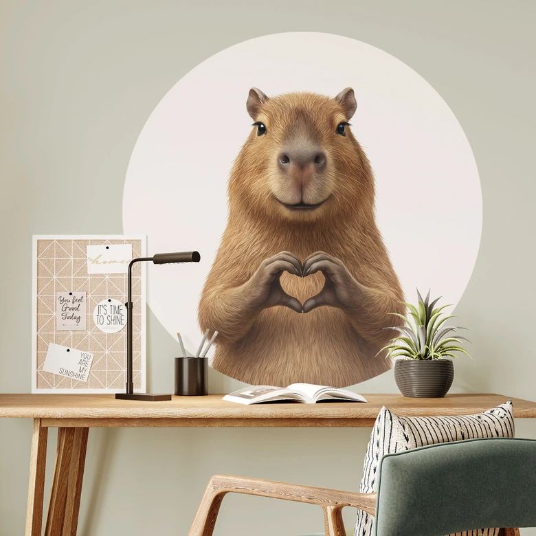 Wandtattoo Capybara mit Herzhand - Rund 