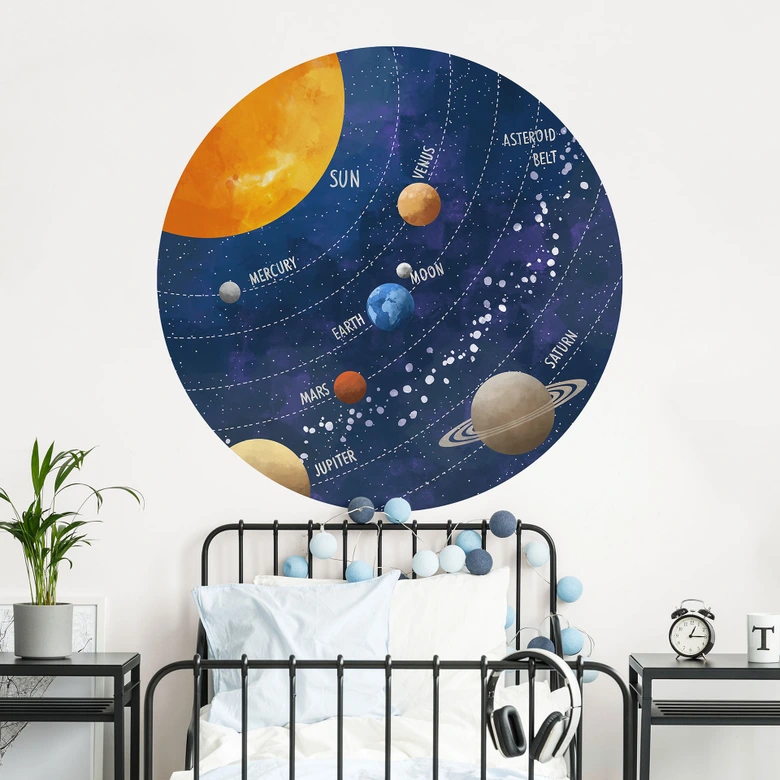 Vinilo decorativo para habitación infantil sistema solar con planetas y sol - Cats & Dotz - Redondo 