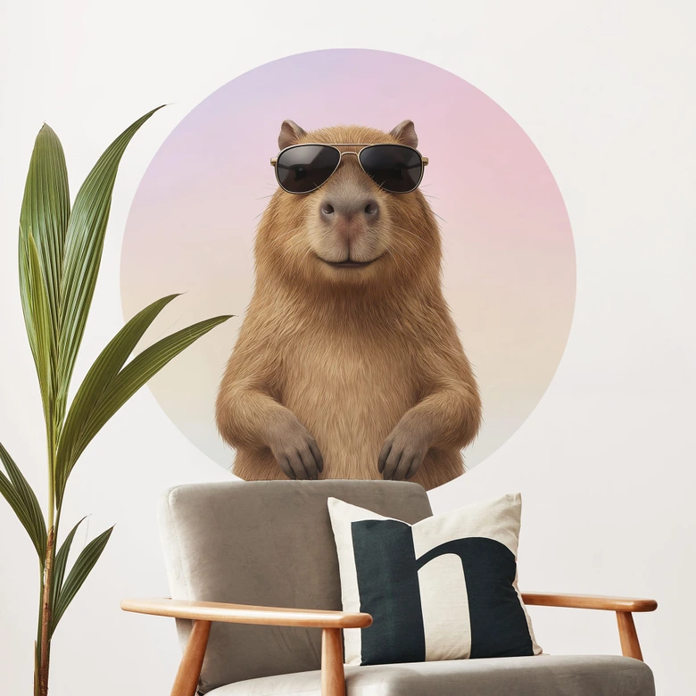 Wallsticker cool kapybara med solglasögon - rund 