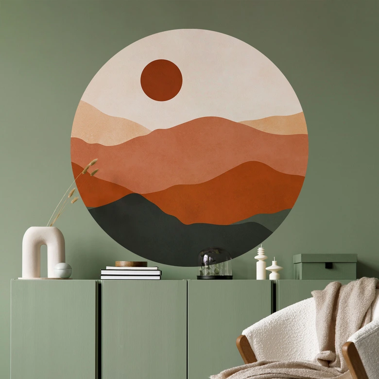 Naklejka na ścianę Łagodne wzgórza w wieczornym słońcu - Costa - Okrągła 