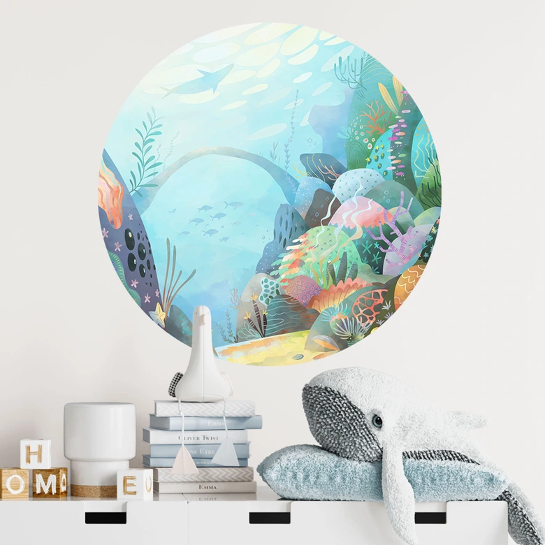 Korallrev i blå lagun Wallsticker - DigitalArtsi - Round 