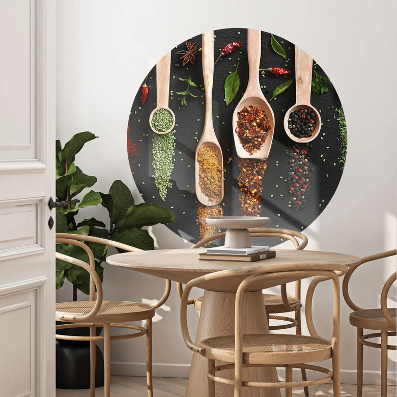 Sticker Mural Herbes et épices sur une cuillère en bois - Dingemans 