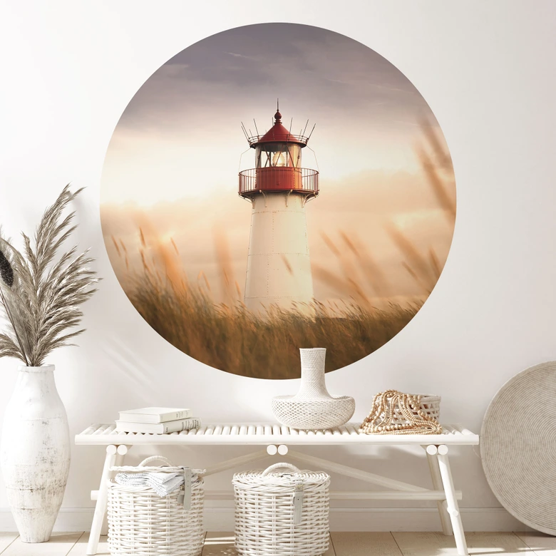 Sticker mural phare sur la côte de Sylt - homme de fer - rond 