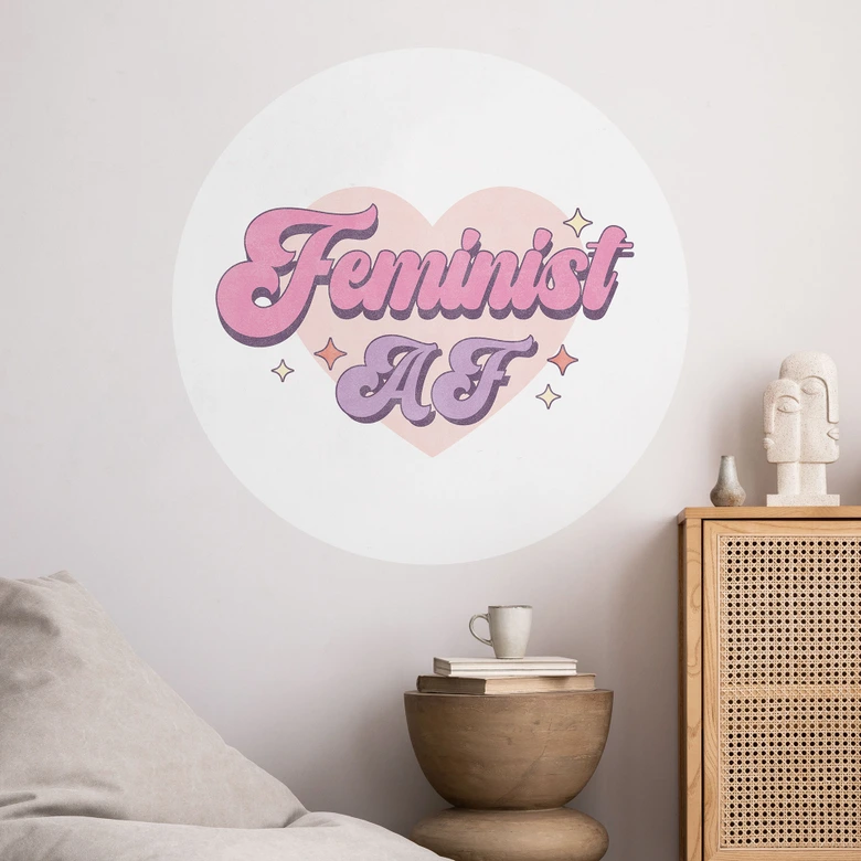 Wandtattoo Feminist AF Rosa Herz - Rund 