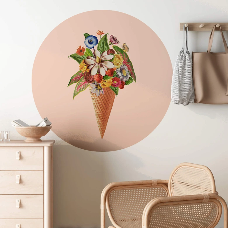Wandtattoo Frida Floral Studio - Blumige Eistüte - Rund 