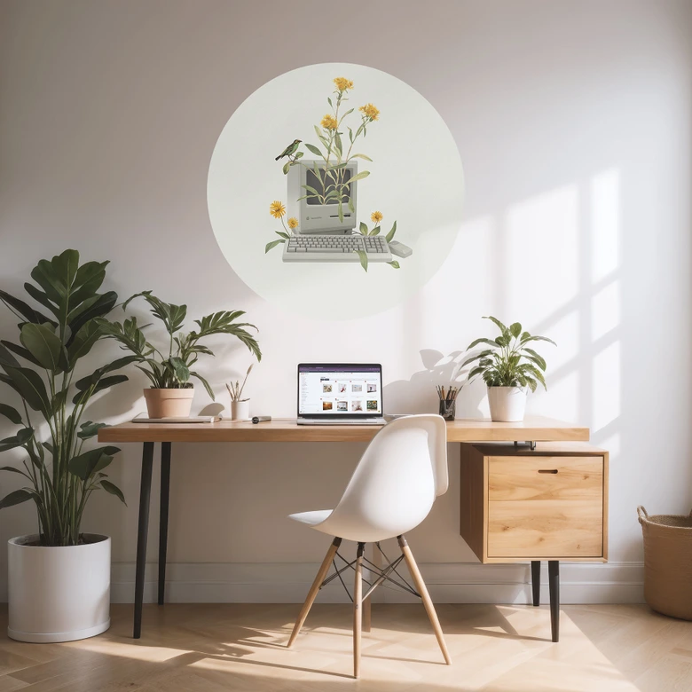 Wandtattoo Vintage Botanik-Computer - Frida Floral Studio - Rund 