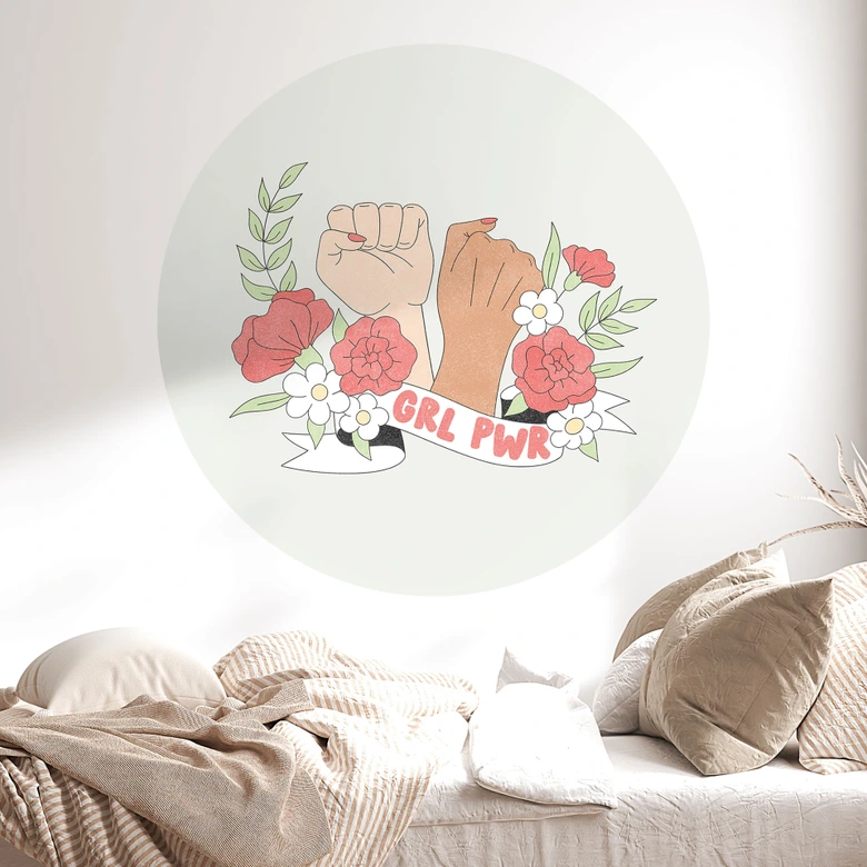 Wandtattoo Girl Power Blumen Statement - Rund 