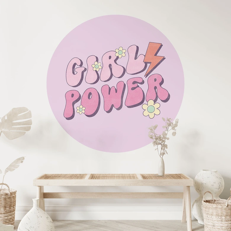 Vinilo decorativo Girl Power retro lettering púrpura - redondo 
