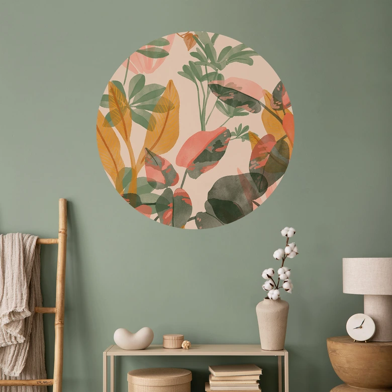 Vinilo decorativo Jardín con plantas tropicales - Goed Blauw - Redondo 