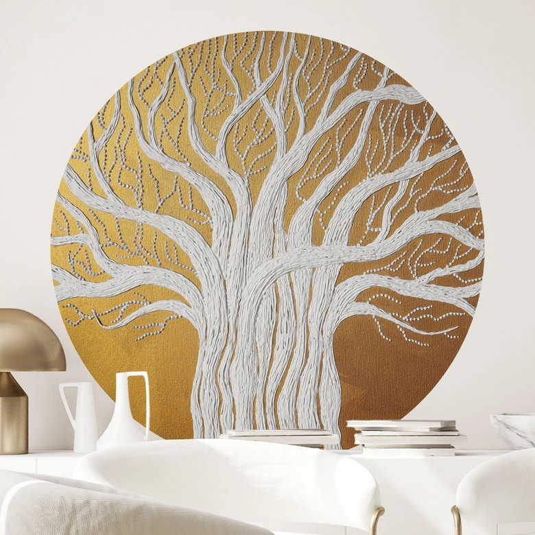 Wallsticker Hvid livets træ abstrakt - Grande - Rund 