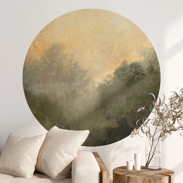 Muursticker Verborgen licht in de ochtendmist - Hobday - Rond 