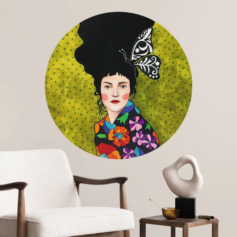 Vinilo decorativo Mujer con mariposa en el pelo - Hülya - Redondo 