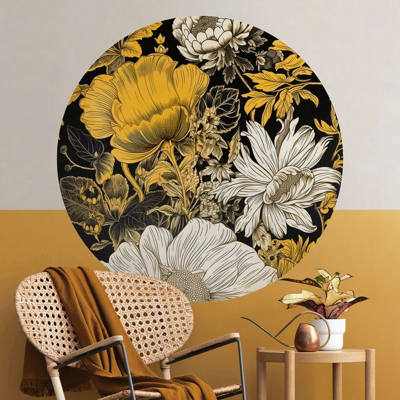 Blumen Wandtattoo - Blütenpracht in Ocker Rund - Jaszke 