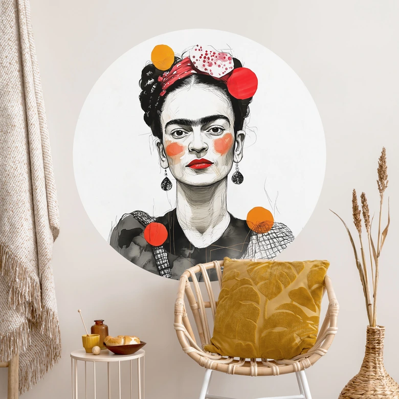 Wandtattoo Frida Kahlo Pop-Art Porträt - Jaszke - Rund 