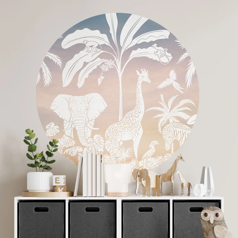 Djungelparadis med vilda djur Wallsticker - Ombre - Kikki Belle - Rund 