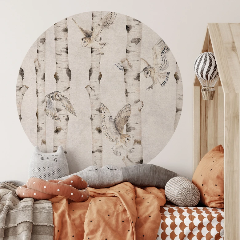 Wallsticker Belle ugglor i björkskogen - Kikki Belle - Rund 