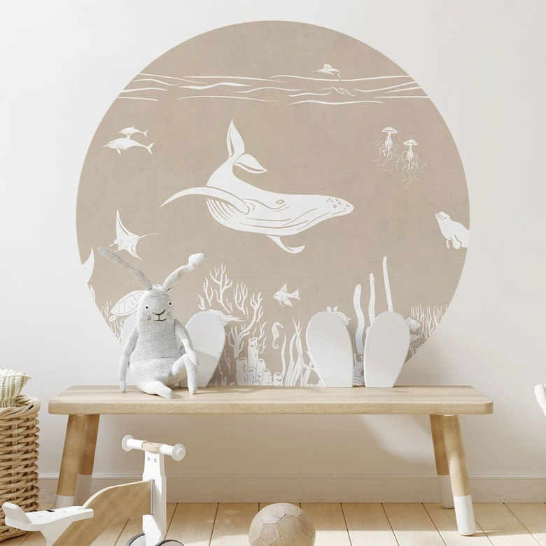 Fascinerande havsdjur i havet Wallsticker - Brun - Kikki Belle - Rund 