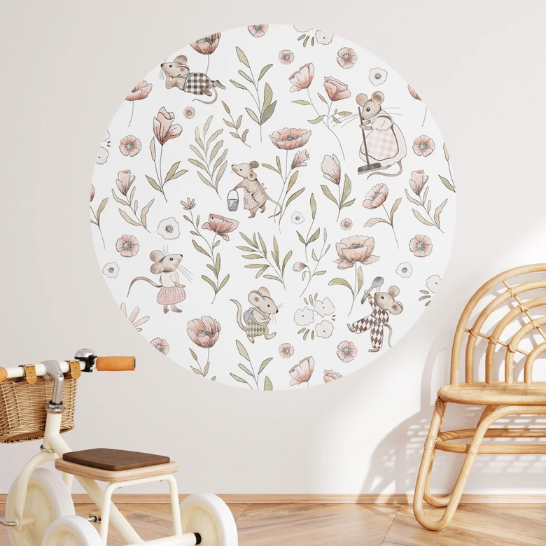 Wallsticker Glada möss på ängen - Kikki Belle - Rund 
