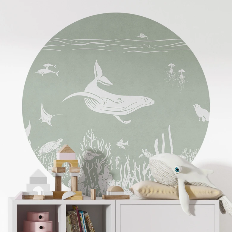 Wallsticker Korallrev och havsdjur - En resa in i det gröna - Kikki Belle - Rund 