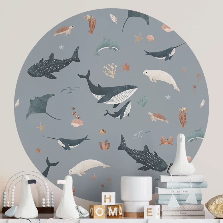 Stickers muraux Maritime - Baleines et animaux marins - Kikki Belle - Rond 