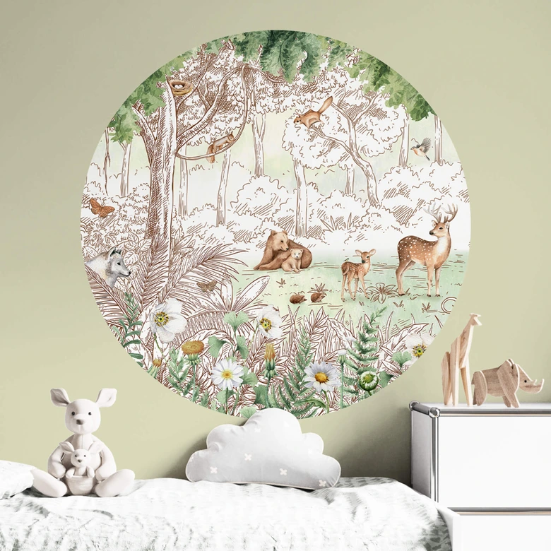 Wallsticker Kikki Belle - Skogens vänner våren - Rund 