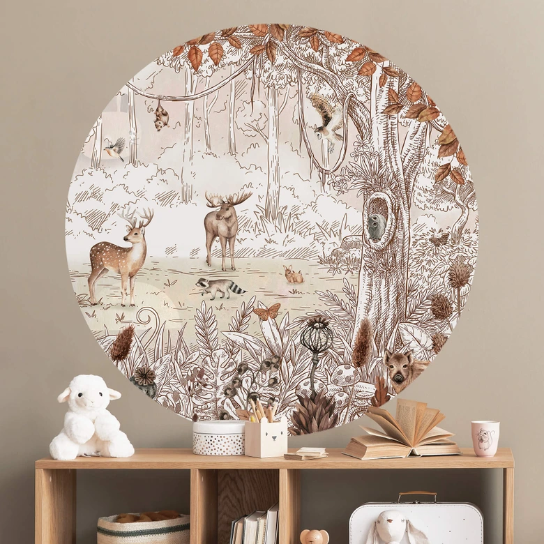 Wallsticker Kikki Belle - Skogens vänner höst - Rund 